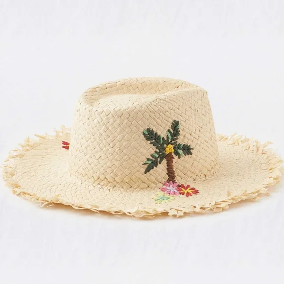 NEW San Diego Hat Co x Aerie Tropical Embroidered Straw Beach Hat - Picture 1 of 3